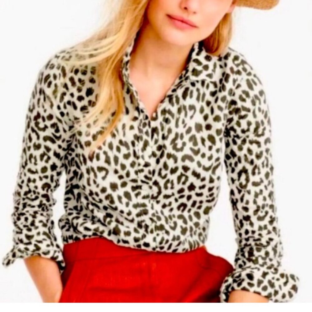 J. Crew Giraffe Print Shirt Size xs, 62 %linen, 38% cotton